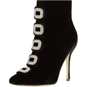 Manolo Blahnik Suwalki  Black Heeled Boots with Sparkling Accents